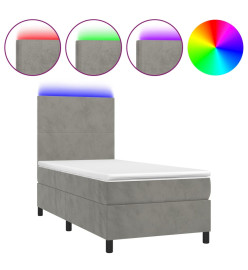 Sommier tapissier et matelas et LED Gris clair 90x190cm Velours