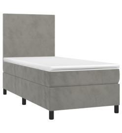 Sommier tapissier et matelas et LED Gris clair 90x190cm Velours