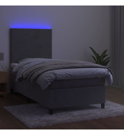 Sommier tapissier et matelas et LED Gris clair 90x190cm Velours