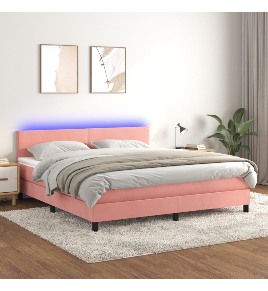 Sommier tapissier avec matelas et LED Rose 160x200 cm Velours Sommier tapissier avec matelas et LED Rose 160x200 cm Velours