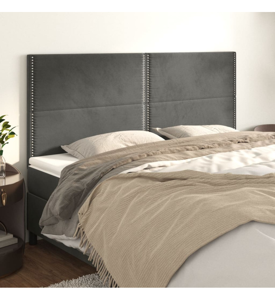 Têtes de lit 4 pcs Gris foncé 90x5x78/88 cm Velours Têtes de lit 4 pcs Gris foncé 90x5x78/88 cm Velours