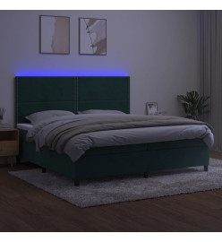 Sommier tapissier matelas et LED Vert foncé 200x200 cm Velours
