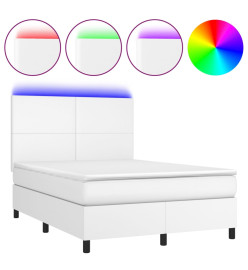 Sommier tapissier et matelas et LED Blanc 140x200 cm Similicuir
