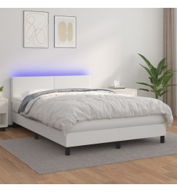 Sommier tapissier et matelas et LED Blanc 140x200 cm Similicuir