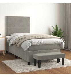 Lit à sommier tapissier et matelas Gris clair 100x200cm Velours