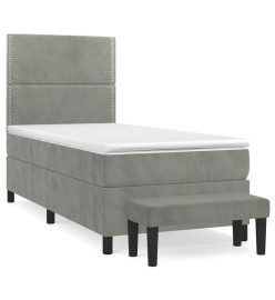 Lit à sommier tapissier et matelas Gris clair 100x200cm Velours