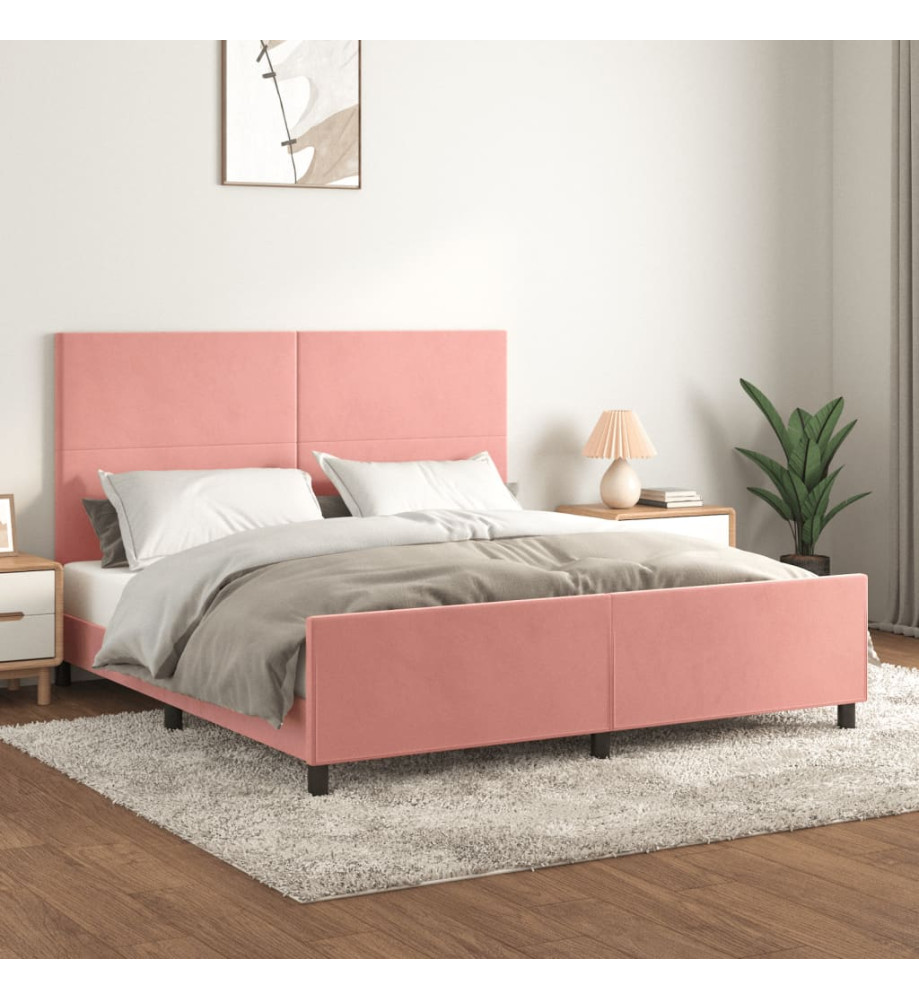 Cadre de lit avec tête de lit Rose 160x200 cm Velours Cadre de lit avec tête de lit Rose 160x200 cm Velours