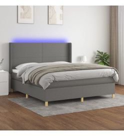 Sommier tapissier et matelas et LED Gris foncé 160x200 cm Tissu