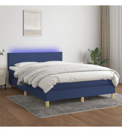 Sommier tapissier avec matelas et LED Bleu 140x200 cm Tissu