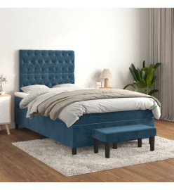 Lit à sommier tapissier et matelas Bleu foncé 120x200cm Velours