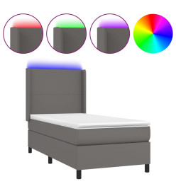 Sommier tapissier avec matelas et LED Gris 80x200 cm Similicuir
