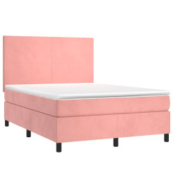 Sommier tapissier avec matelas et LED Rose 140x190 cm Velours