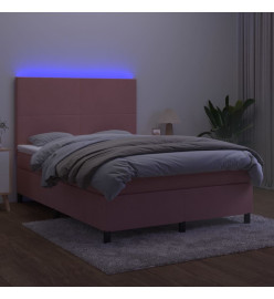 Sommier tapissier avec matelas et LED Rose 140x190 cm Velours