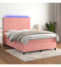Sommier tapissier avec matelas et LED Rose 140x200 cm Velours