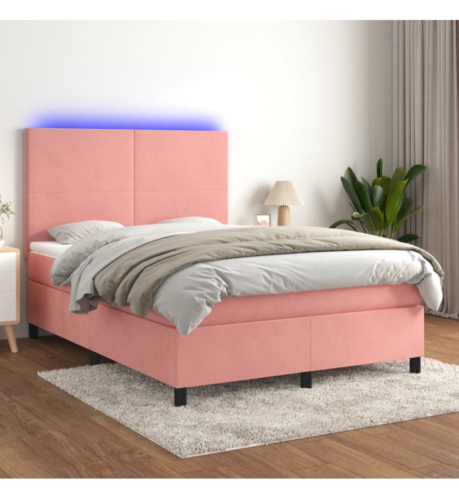 Sommier tapissier avec matelas et LED Rose 140x200 cm Velours Sommier tapissier avec matelas et LED Rose 140x200 cm Velours