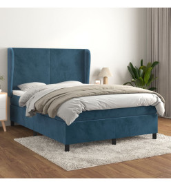Lit à sommier tapissier et matelas Bleu foncé 140x190cm Velours