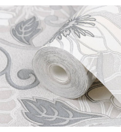 Papier peint 3D motif de fleur gris