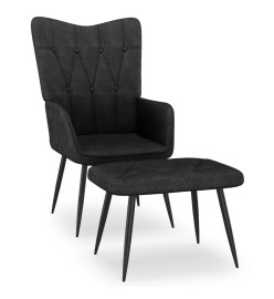 Chaise de relaxation avec tabouret Noir Tissu