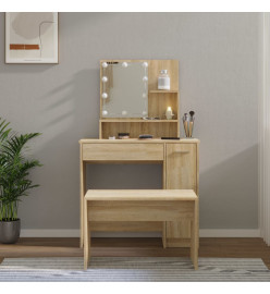 Ensemble de coiffeuse avec LED Chêne sonoma Bois d'ingénierie