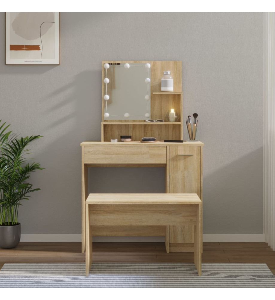 Ensemble de coiffeuse avec LED Chêne sonoma Bois d'ingénierie