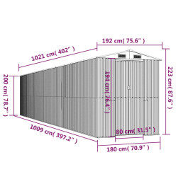 Abri de jardin Marron foncé 192x1021x223 cm Acier galvanisé