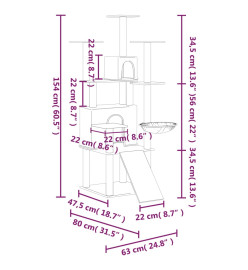 Arbre à chat avec griffoirs en sisal Gris clair 154 cm