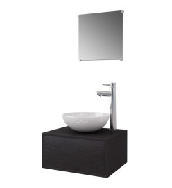 Meuble de salle de bain 4 pcs avec lavabo et robinet Noir