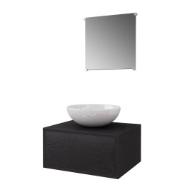 Meuble de salle de bain 4 pcs avec lavabo et robinet Noir