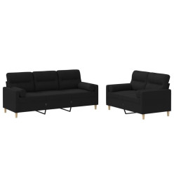 Ensemble de canapés 2 pcs avec coussins noir tissu