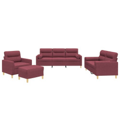 Ensemble de canapés 4 pcs avec coussins rouge bordeaux tissu