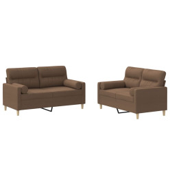 Ensemble de canapés 2 pcs avec coussins marron tissu