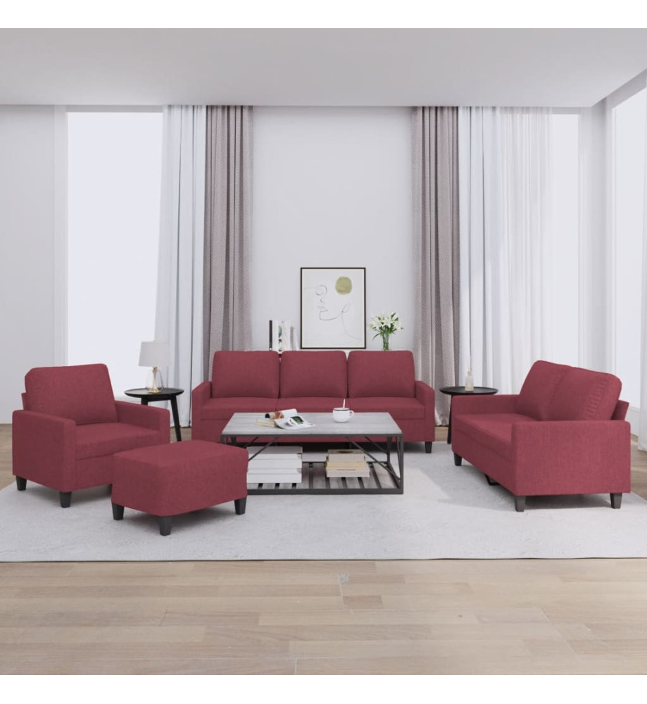 Ensemble de canapés 4 pcs avec coussins Rouge bordeaux Tissu