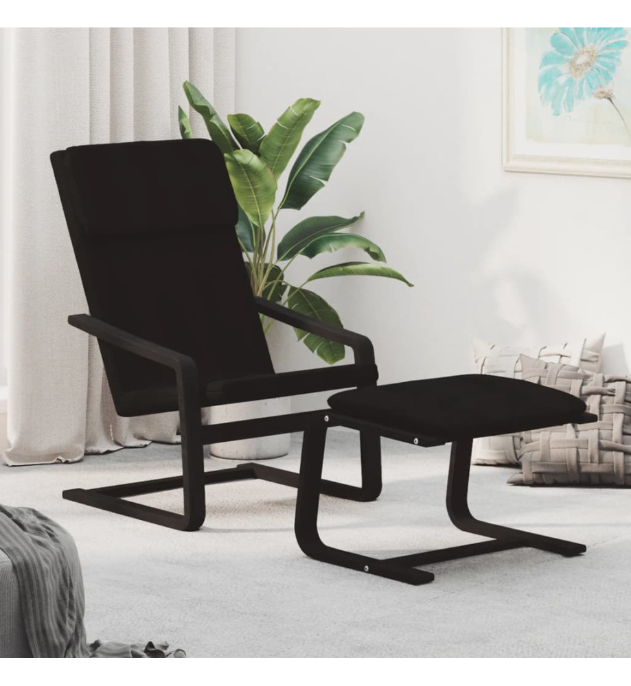 Chaise de relaxation avec repose-pied Noir Tissu