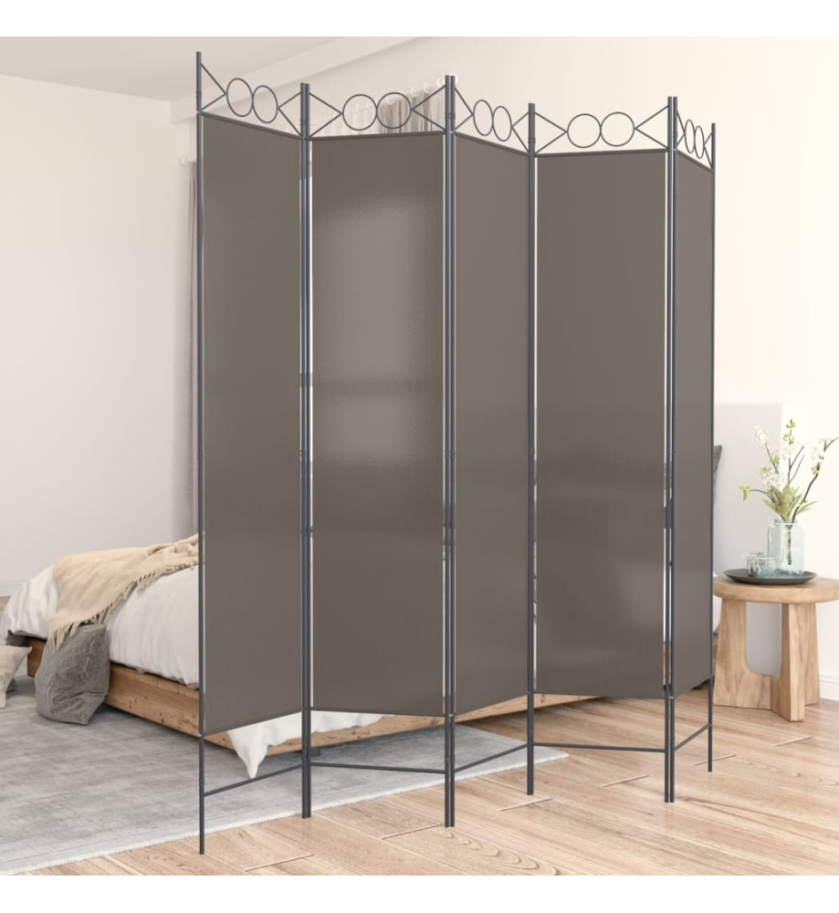 Cloison de séparation 5 panneaux Anthracite 200x220 cm Tissu Cloison de séparation 5 panneaux Anthracite 200x220 cm Tissu
