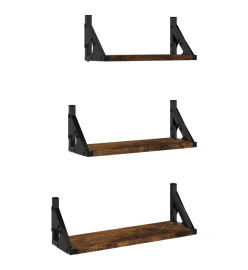 Ensemble d'étagères murales 3 pcs chêne fumé bois d'ingénierie