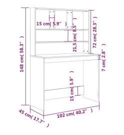 Bureau et étagères Blanc brillant 102x45x148 cm Bois ingénierie